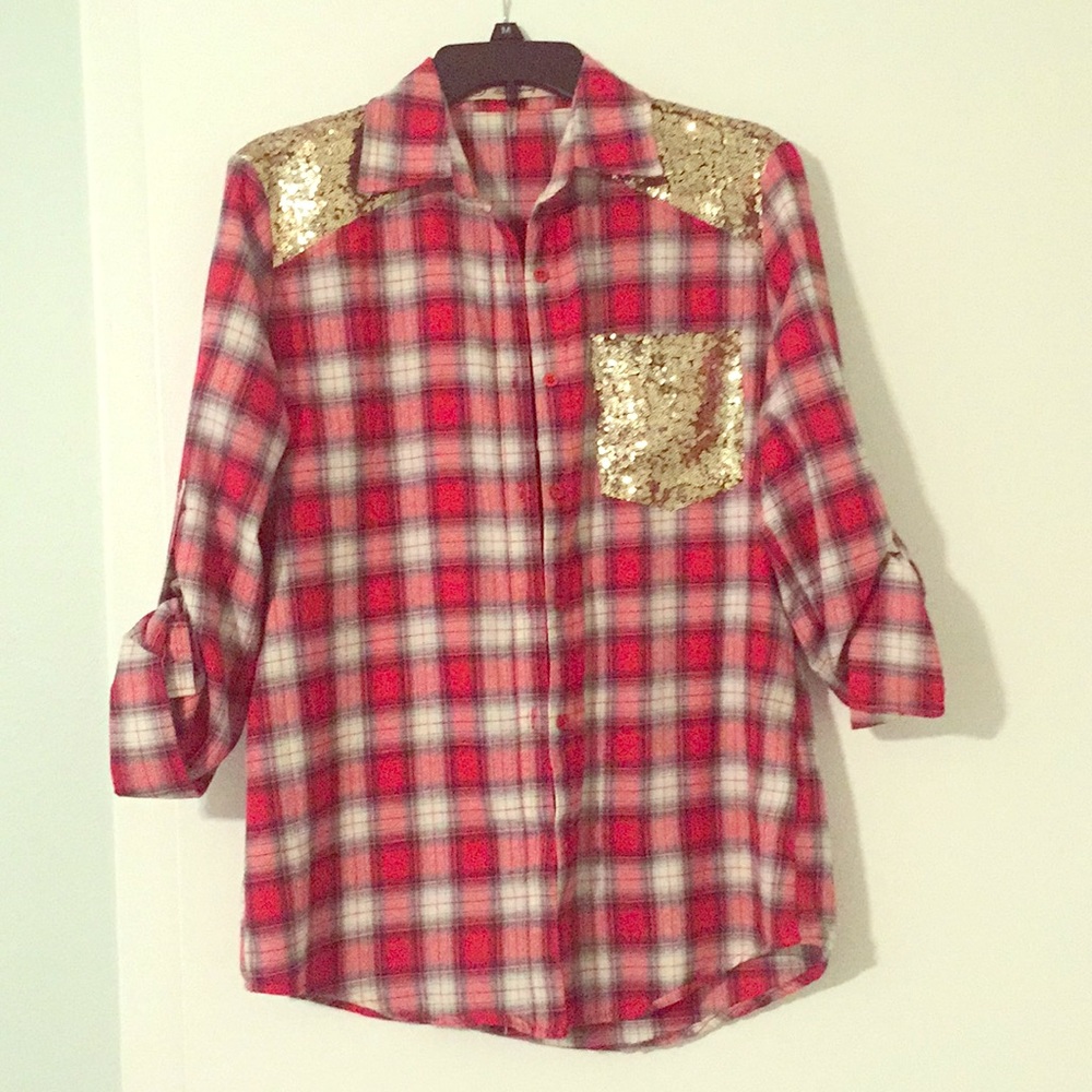 Sequin plaid shirt